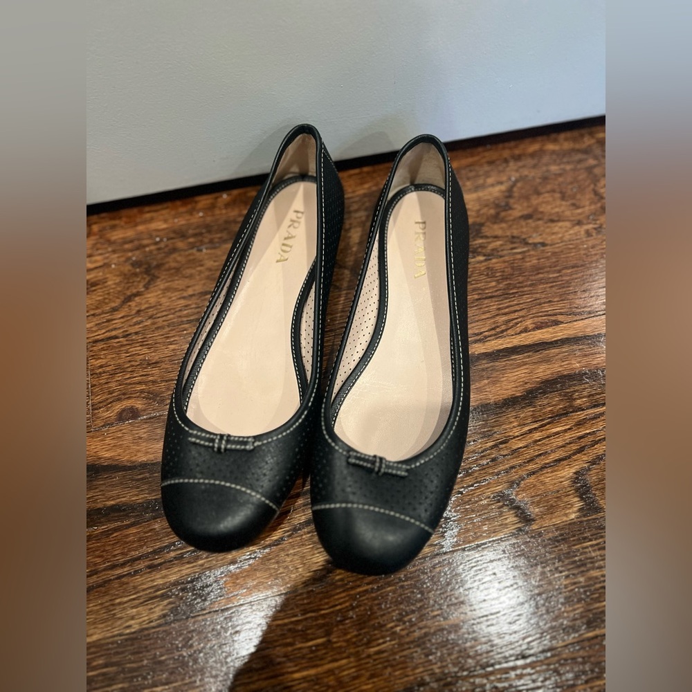Prada Black Perforated Leather Flats